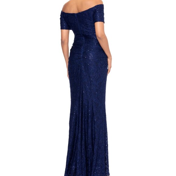 Xscape Petite Off-the-Shoulder Lace Evening Gown – Navy – Size 10P NWT - Picture 5 of 5
